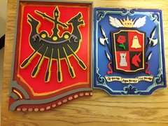Maelstrom and Ishgard Flags made out of wood